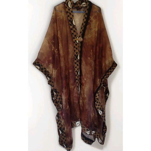 Mina Collection Kaftan Robe Mud Cloth Trim Copper Glow Rare Art to WearOne Size - Picture 4 of 16